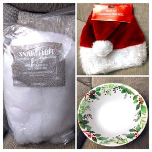 Christmas bundle w/adjustable Santa hat, 11.5 in. decorative bowl, & snow fluff